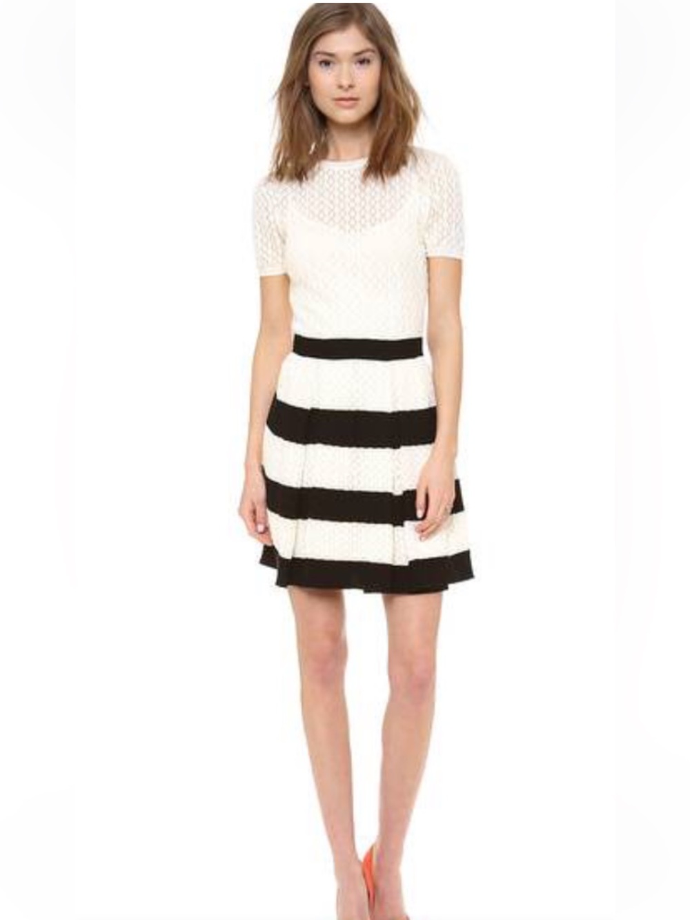 RED Valentino White Black Crochet Knit Fit & Flair Dress Size M
